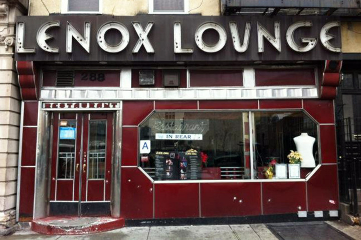 General views of Lenox Lounge before and after the facade was stripped of its Art Deco details and sign located at 288 Lenox Avenue in Harlem in New York City